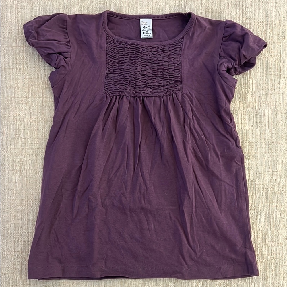 Zara Purple Flutter Sleeve Blouse with Smocked and Ruffled Details